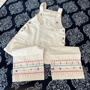 Vintage white denim fruity embroidered dungarees with statement silver buttons
